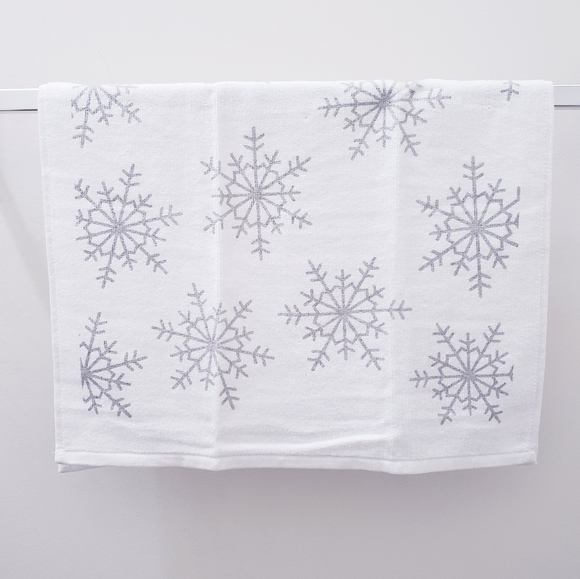 💟💖#0978-B ●NEW! Gray Snowflakes on White bkground Hang'N'Snap Towel+GRAY SNAP - Picture 5 of 8